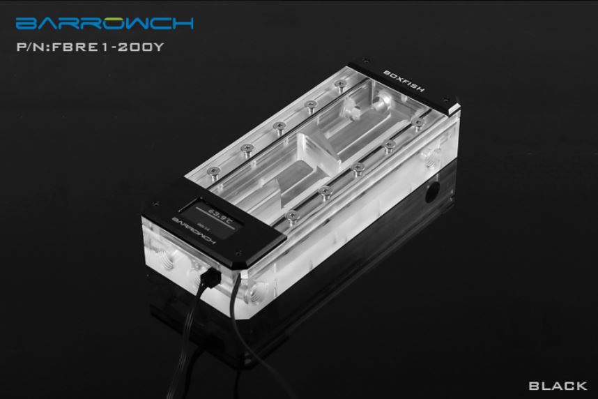 Barrowch 200mm Boxfish Series Acrylic Box Reservoir with OLED Display &  D-RGB LED (FBRE1-200Y-Black)
