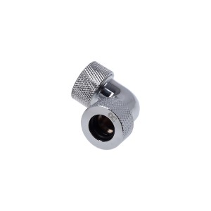 Alphacool HT 13mm HardTube Compression Fitting 90° Elbow for Acrylic, Brass, Borosilicate or Carbon Tubes- Knurled - Chrome (17295)