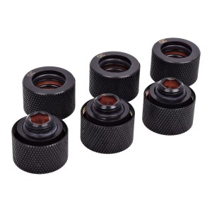 Alphacool HT 16mm HardTube Compression Fitting G1/4 for Plexi or Brass Tubes  - Knurled - Deep Black - Six Pack (17385)