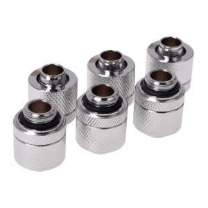 Alphacool HF G1/4 3/8"ID x 1/2"OD Compression Fitting - Chrome - Six Pack (17386)