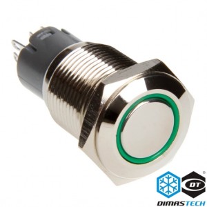 DimasTech® 16mm Vandal Resistant "Latching" Bulgin Switch - Silver Housing - Green LED (PD006)