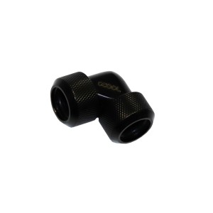 Alphacool Eiszapfen 16mm HardTube Compression Fitting Dual 90° L-Connector For Plexi - Brass Tubes - Knurled - Deep Black (17446)