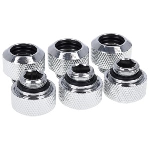 Alphacool Eiszapfen 13mm G1/4" HardTube Knurled Compression Fitting - Sixpack - Chrome (17376)