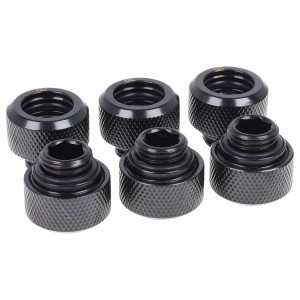 Alphacool Eiszapfen 13mm G1/4" HardTube Knurled Compression Fitting - Sixpack - Deep Black (17377)