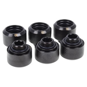 Alphacool Eiszapfen 16mm G1/4" HardTube Knurled Compression Fitting - Sixpack - Deep Black (17379)