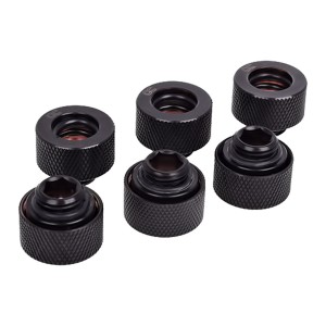 Alphacool HT 13mm HardTube Compression Fitting G1/4 for Plexi or Brass Tubes  - Knurled - Deep Black - Six Pack (17383)