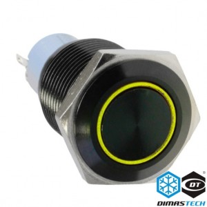 DimasTech® 19mm Vandal Resistant "Latching" Bulgin Switch - Black Housing - Yellow LED (PD042)