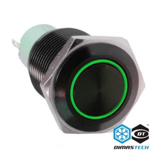 DimasTech® 19mm Vandal Resistant "Latching" Bulgin Switch - Black Housing - Green LED (PD038)