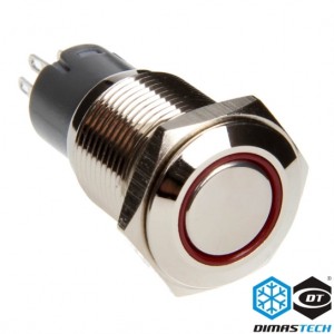 DimasTech® 16mm Vandal Resistant "Momentary" Bulgin Switch - Silver Housing - Red LED (PD002)