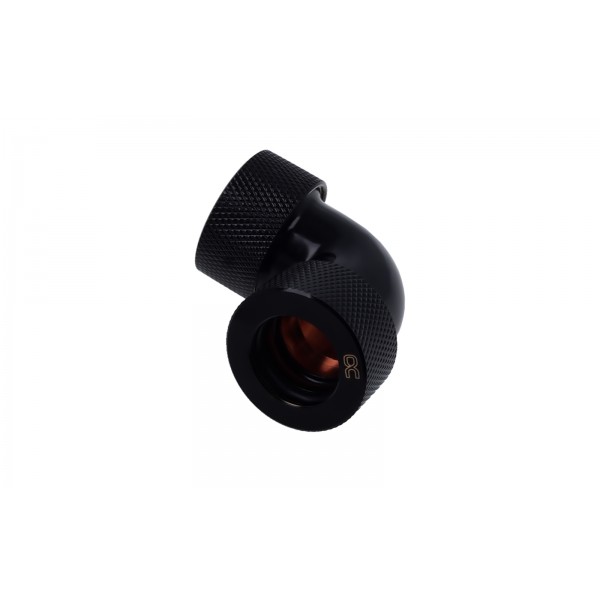 Alphacool HT 16mm HardTube Compression Fitting 90° Elbow for Acrylic, Brass, Borosilicate or Carbon Tubes - Knurled - Deep Black (17298)