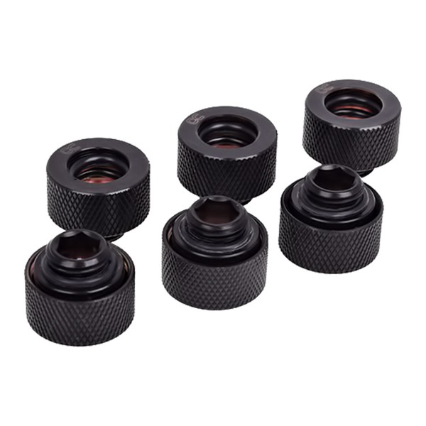 Alphacool HT 13mm HardTube Compression Fitting G1/4 for Plexi or Brass Tubes - Knurled - Deep Black - Six Pack (17383)