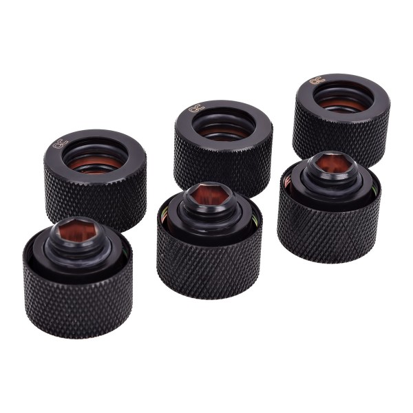 Alphacool HT 16mm HardTube Compression Fitting G1/4 for Plexi or Brass Tubes - Knurled - Deep Black - Six Pack (17385)