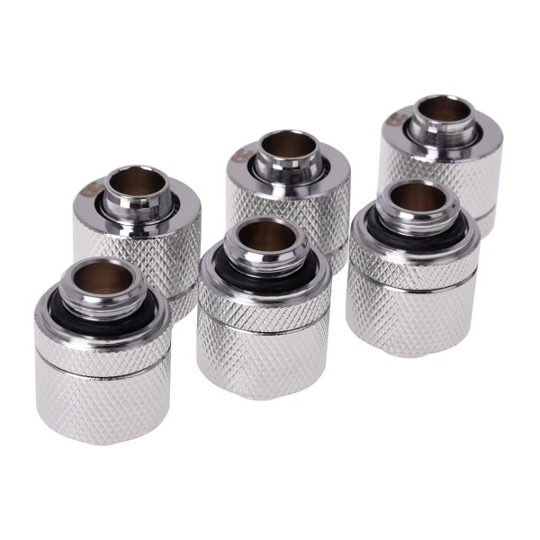 Alphacool HF G1/4 3/8"ID x 1/2"OD Compression Fitting - Chrome - Six Pack (17386)