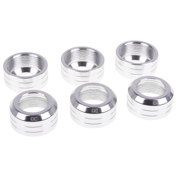 Alphacool Eiszapfen 13mm HardTube Fitting Collar Modding Pack - 6 Pack - Silver Matte (17416)