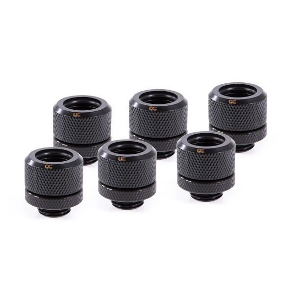 Alphacool Eiszapfen 14mm HardTube Compression Fitting G1/4 - Knurled - Deep Black - Sixpack (17552)