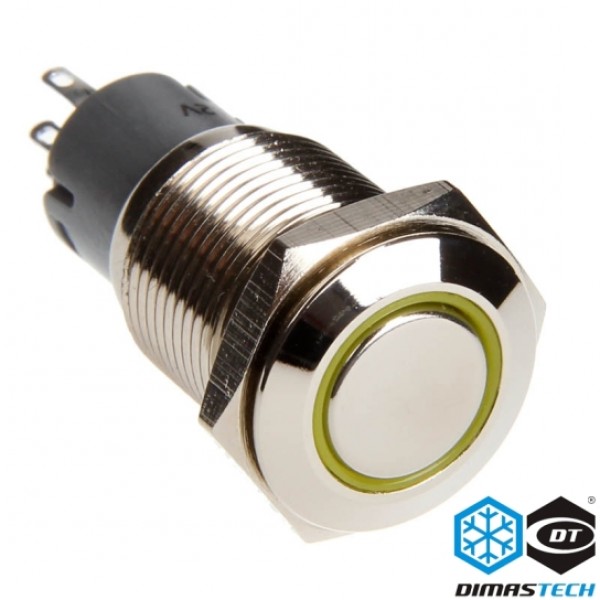 DimasTech® 16mm Vandal Resistant "Latching" Bulgin Switch - Silver Housing - Yellow LED (PD010)