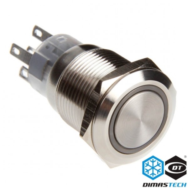 DimasTech® 19mm Vandal Resistant "Latching" Bulgin Switch - Silver Housing - Green LED (PD014)