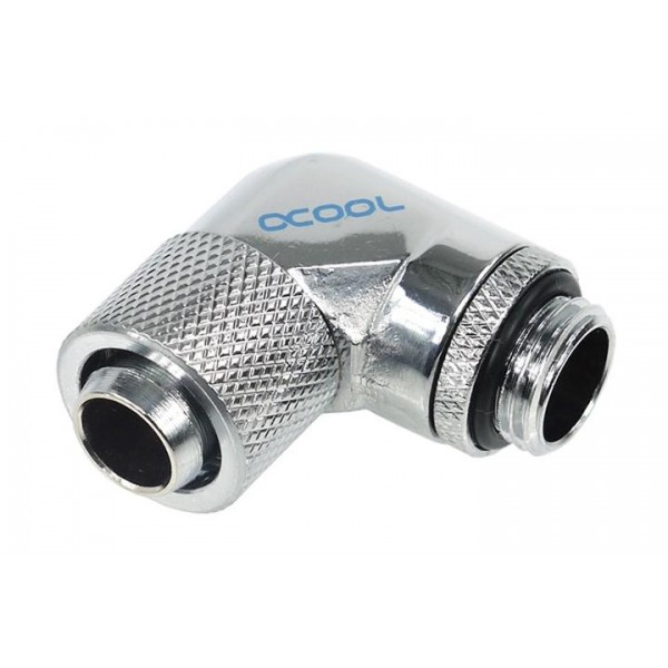 Alphacool G1/4 3/8"ID x 1/2"OD 90° Revolvable Compression Fitting - Chrome (17074)