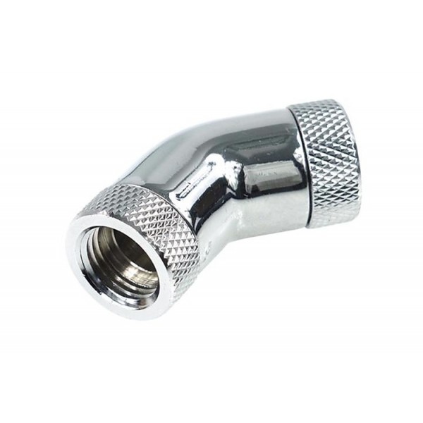 Alphacool G1/4 45° Revolvable Angled Adaptor - 2x Inner Thread - Chrome (17053)