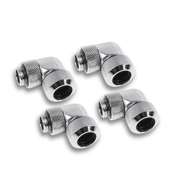 Alphacool Eiszapfen 13mm HardTube Compression Fitting 90° Rotary G1/4 for Acryl/Brass Tubes - Chrome - Four Pack (17608)