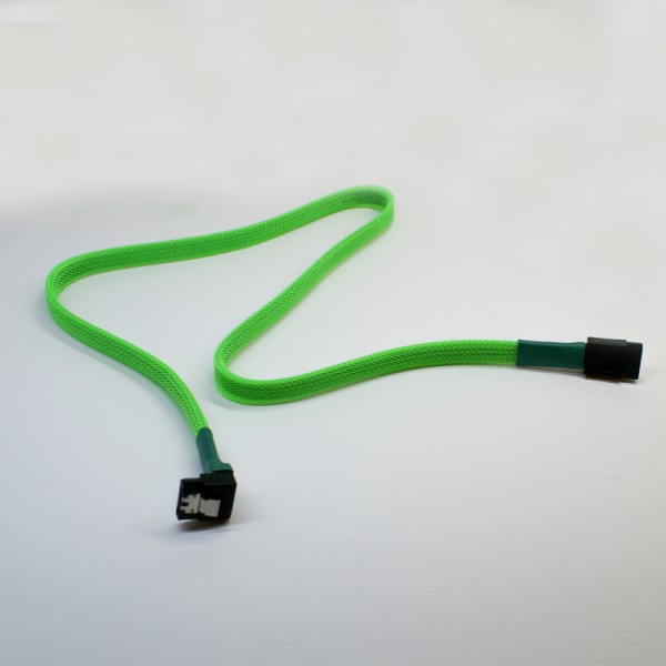 Darkside 45cm (18") SATA 3.0 180° to 90°  Data Cable with Latch - Green UV (DS-0083)