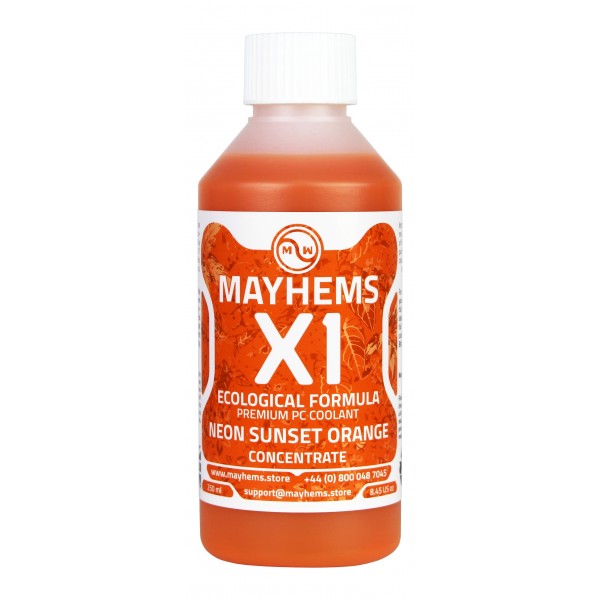 Mayhems - PC Coolant - X1 Concentrate - Eco Friendly Series - UV Fluorescent | 250 ml - Neon Sunset Orange (MX1C250MLOR)