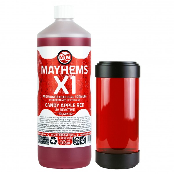 Mayhems - PC Coolant - X1 Premix - Eco Friendly Series - UV Fluorescent | 1 Liter - Candy Apple Red (MX1UVR1LTR)