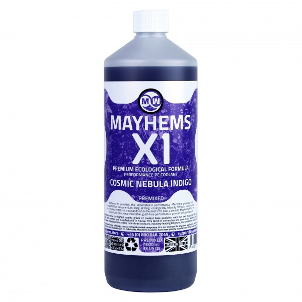 Mayhems - PC Coolant - X1 Premix - Eco Friendly Series - UV Fluorescent | 1 Liter - Cosmic Nebula Indigo (MX1P1LIN)