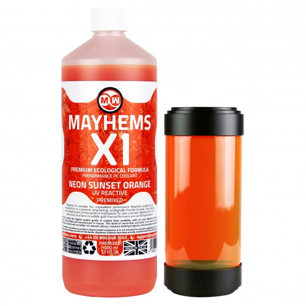 Mayhems - PC Coolant - X1 Premix - Eco Friendly Series - UV Fluorescent | 1 Liter - Neon Sunset Orange (MX1UVO1LTR)