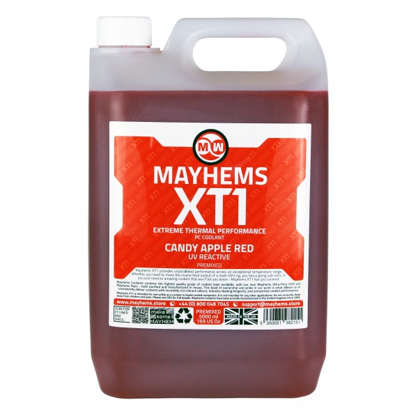 Mayhems - PC Coolant - XT1 Premix - Thermal Performance Series - UV Fluorescent | 5 Liter - Candy Apple Red (MXTP5LRE)