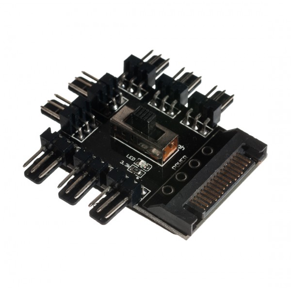 SATA Power Distribution PCB 8-Way 3-Pin Block Fan Hub Power Splitter (CAB297)