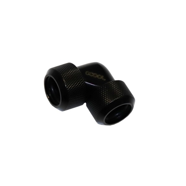 Alphacool Eiszapfen 16mm HardTube Compression Fitting Dual 90° L-Connector For Plexi - Brass Tubes - Knurled - Deep Black (17446)