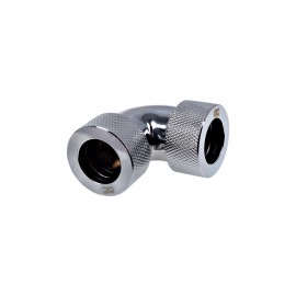 Alphacool HT 16mm HardTube Compression Fitting 90° Elbow for Acrylic, Brass, Borosilicate or Carbon Tubes- Knurled - Chrome (17297)