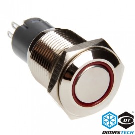 DimasTech® 16mm Vandal Resistant "Latching" Bulgin Switch - Silver Housing - Red LED (PD008)