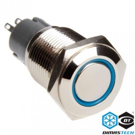 DimasTech® 16mm Vandal Resistant "Momentary" Bulgin Switch - Silver Housing - Blue LED (PD001)