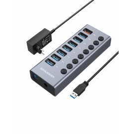 GRAUGEAR 7-port USB 3.0 Type-A HUB + 1x Charging Port, Aluminum Housing, Individual On/Off LED Switches (G-HUB71-A)