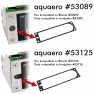 Diagram: aquaero #53089 is only compatible with front plate #53092, aquaero #53125 only with front plate #53126
