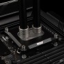 Matte nickel DeltaMate 7mm male to female extender raising a compression fitting on a CPU water block
