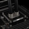 Matte nickel DeltaMate SoftTube compression fittings holding two tubes on a CPU water block