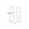 Dimension drawing: HEATKILLER Tube D5 on the long stand, 70 mm wide, body 166, 216 or 266 mm tall for the 100, 150 or 200