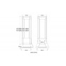 Dimension drawing: HEATKILLER Tube D5 on the short stand, 70 mm wide, body 166, 216 or 266 mm tall for the 100, 150 or 200