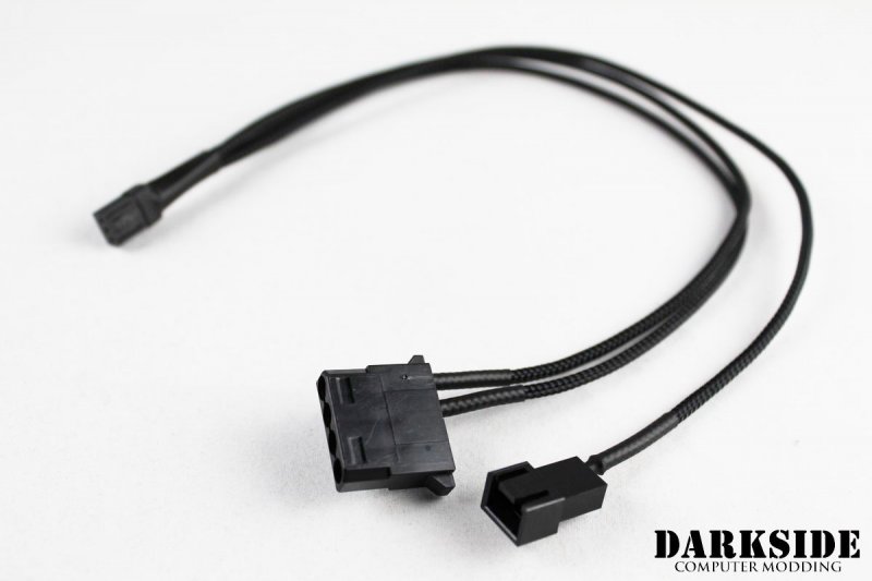 DarkSide 4-PIN Molex + RPM Wire to 3-PIN Fan Conversion Cable - 30cm Jet  Black Sleeved (DS-0525)